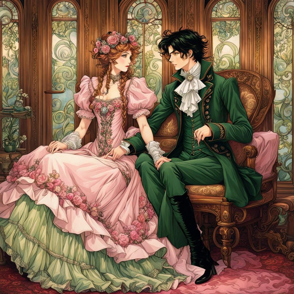 Steampunk Parlor Scene in Anime Style