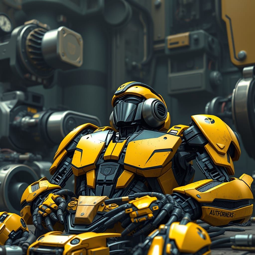 Bumblebee Relaxing at Autobot Base in Comic Style
