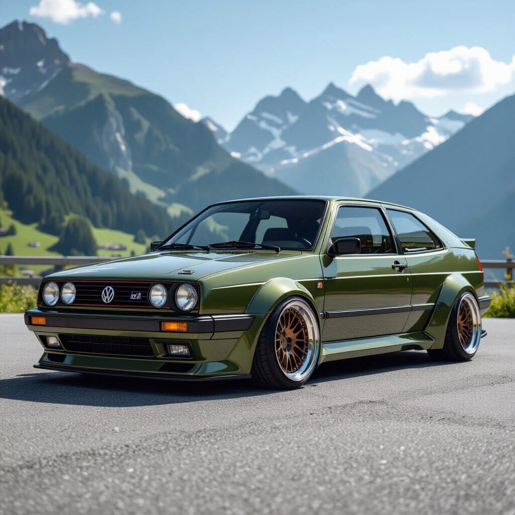 Olive Green Scirocco GTI Widebody Concept in Swiss Alps