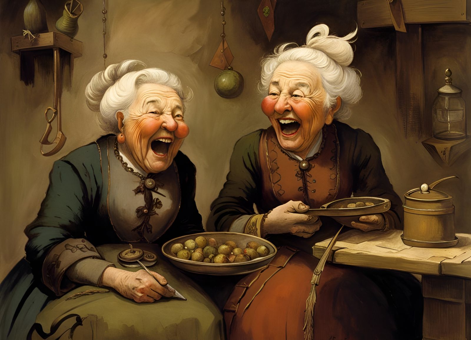 Two Elderly Ladies Share a Laugh