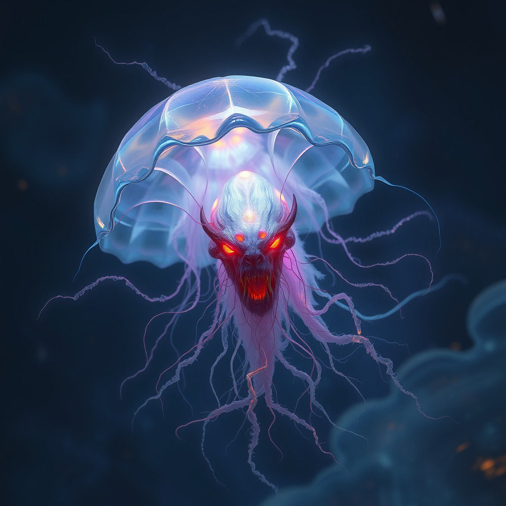 Demonic Jellyfish in Iridescent Vortex