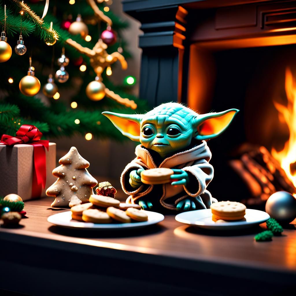 Baby Yoda's Cozy Christmas: A Digital Painting