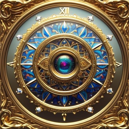 Magical Golden Watch with Mirror Details: Surreal Oil Painti...