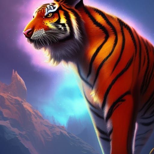Fiery Tiger: A Fantastical Digital Painting