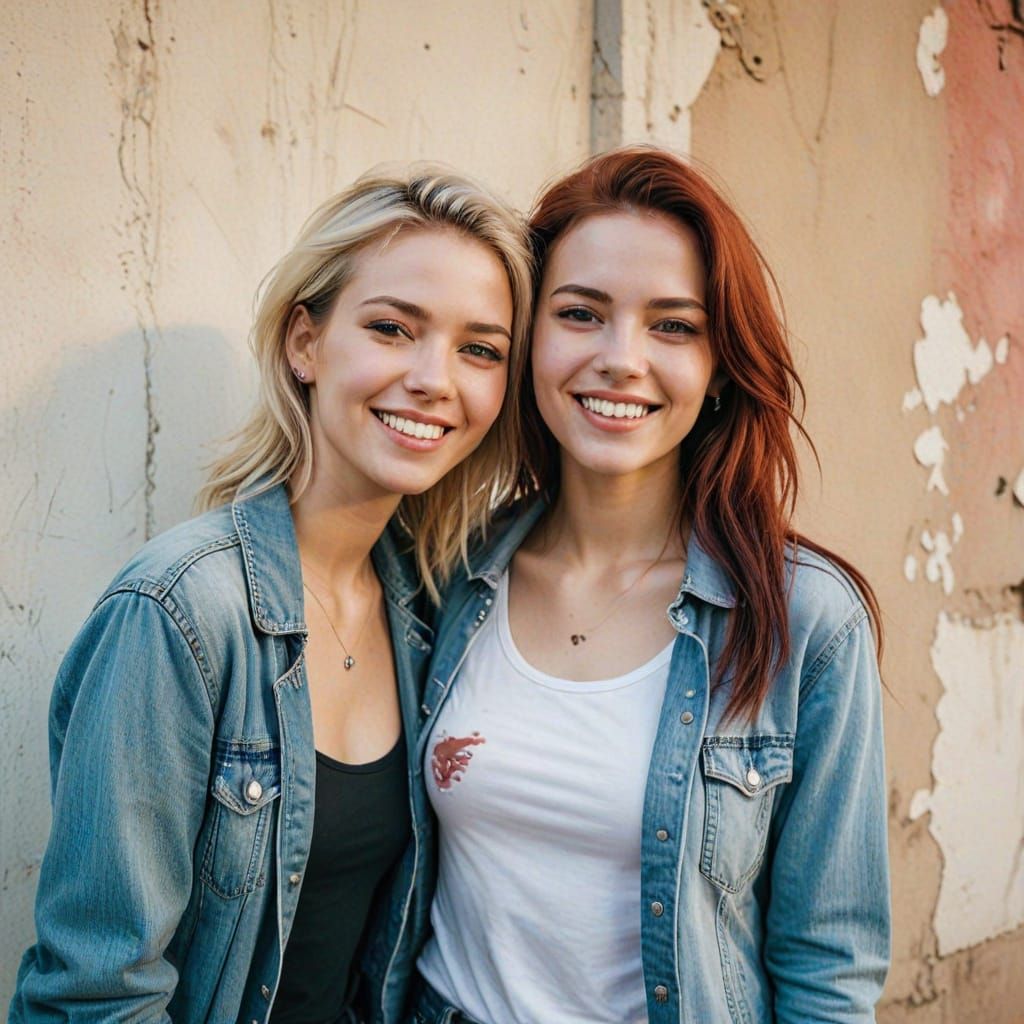 Two Women Admire Each Other in Vibrant Grunge Style