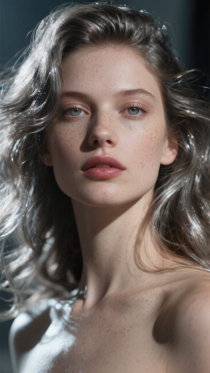 Hyperrealistic Editorial Portrait of a Woman in Cinematic St...