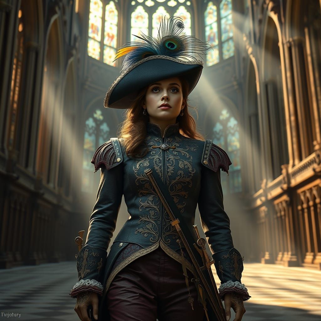 Regal Musketeer in Gothic Cathedral