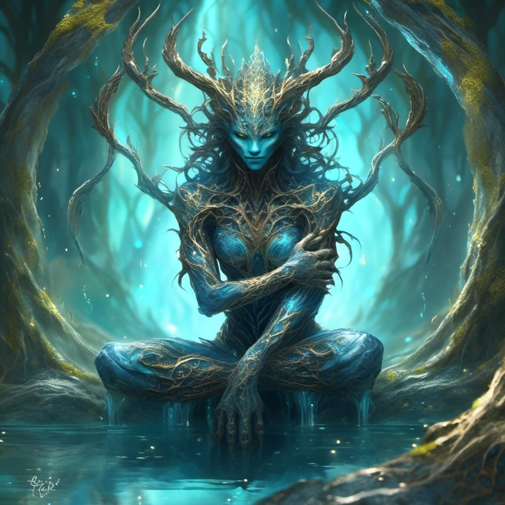 Fantasy Creature With Shy Smile and Metallic Background