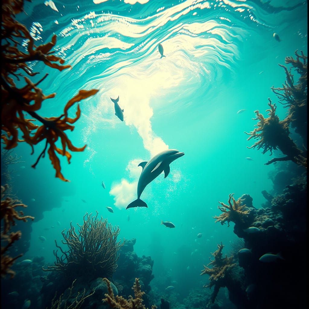 Vibrant Underwater World with Majestic Dolphin