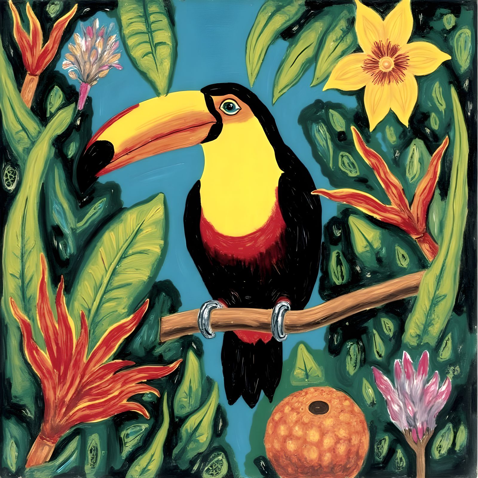 Vibrant Tropical Bird in a Funky, Illustrated Style