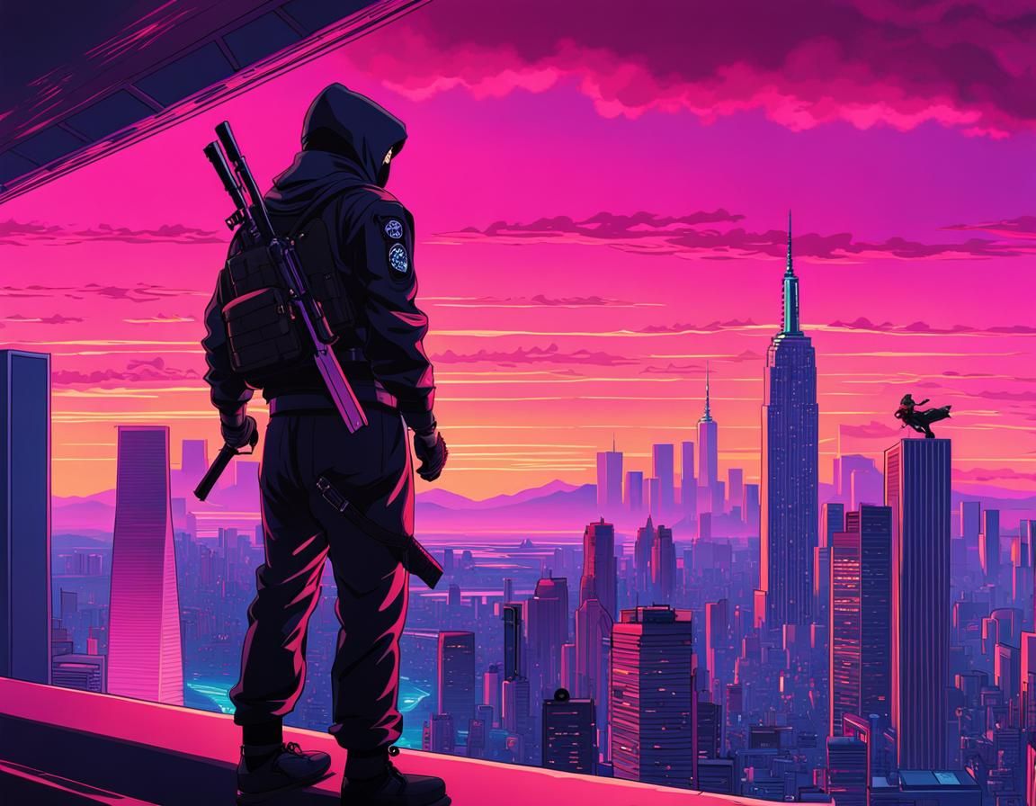 Ninja in New York: Synthwave Ghibli Style