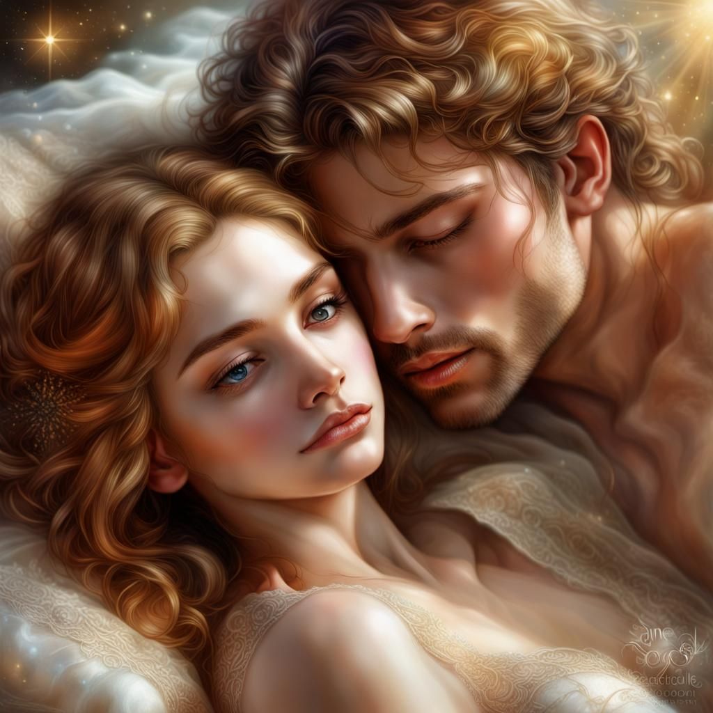 Ethereal Goddess Kissing Youth: Surreal Graffiti Art