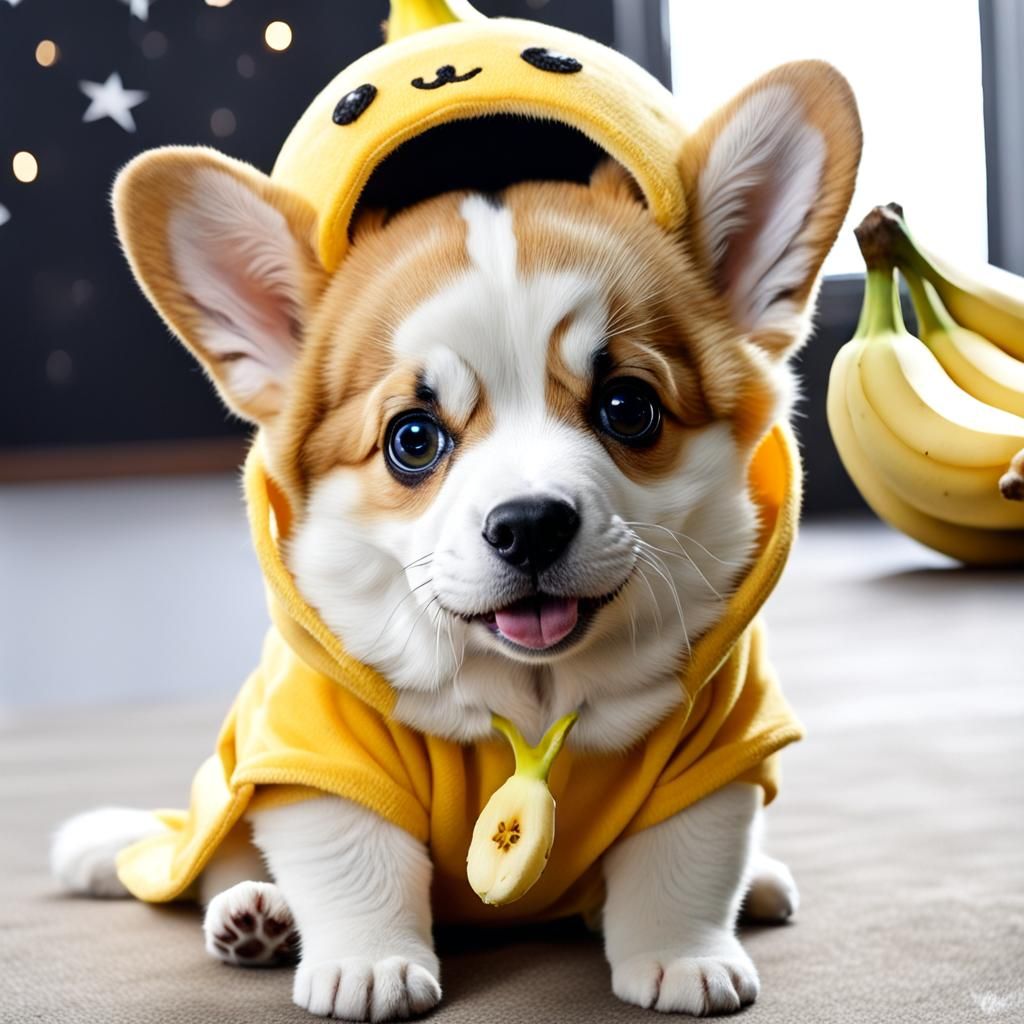 Corgi Puppy in Banana Costume
