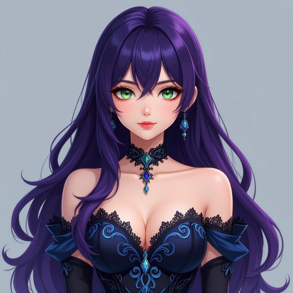 Anime Woman with Purple Hair in 3D Style