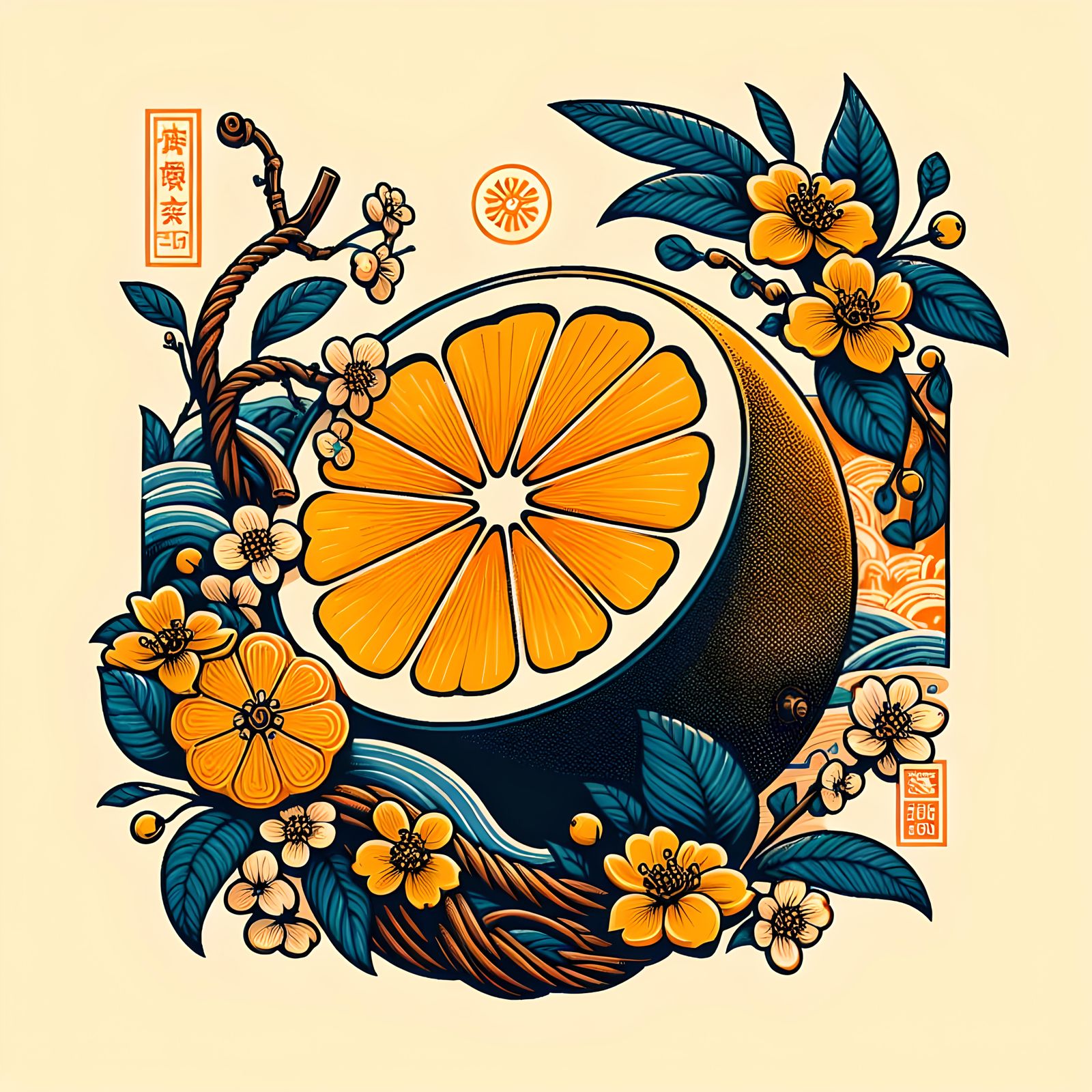 Japanese-Style Lemon Logo in Anime Vector Art