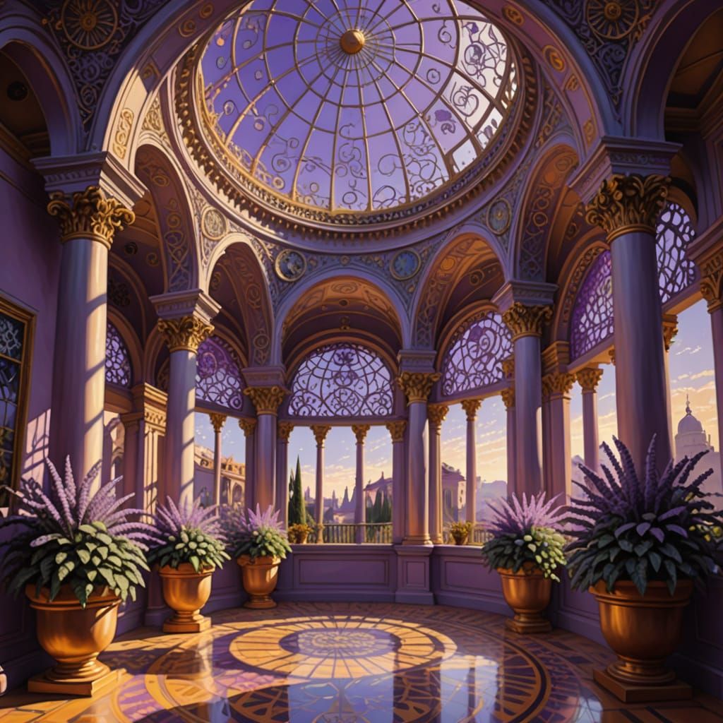 Surreal Domed Gallery with Spirit Targets in Oil Paint