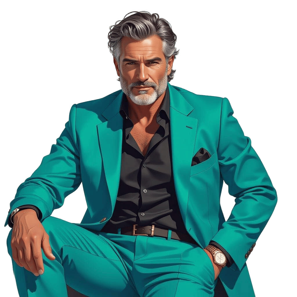 Handsome Man in Turquoise Suit: Digital Illustration