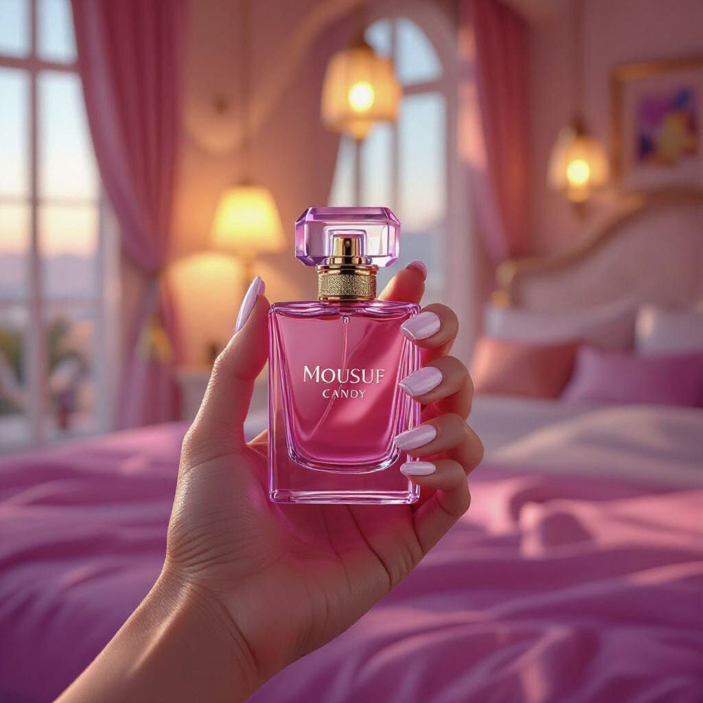 Mousuf Candy Ad: Hyperrealistic Product in Exotic Bedroom