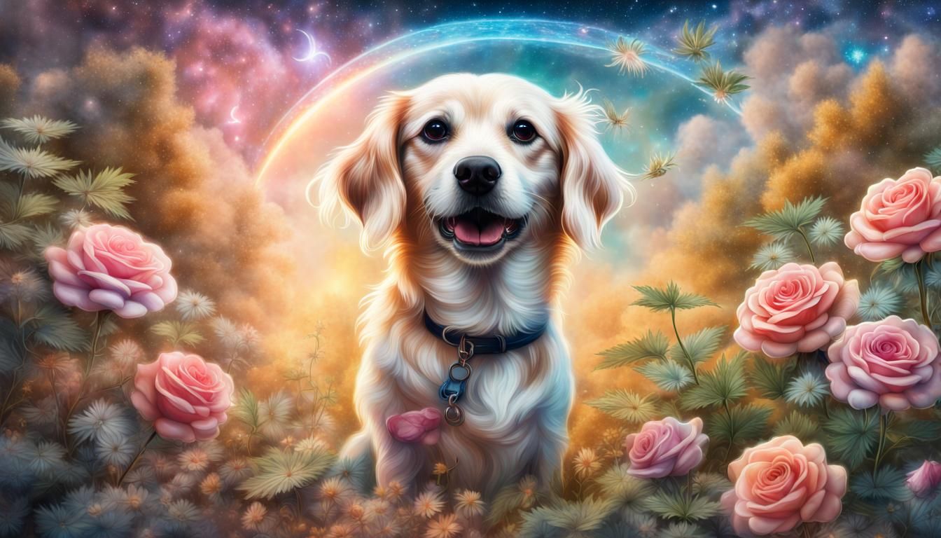 Astral Weenie Dog in a Cosmic Garden