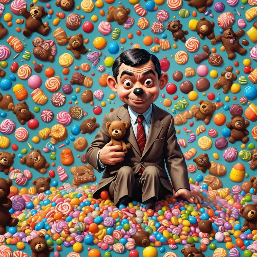 Mr. Bean and Bear in Candy Art Style