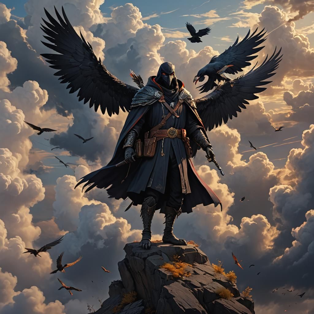 Aarakocra Wizard with Crow Head and Black Wings