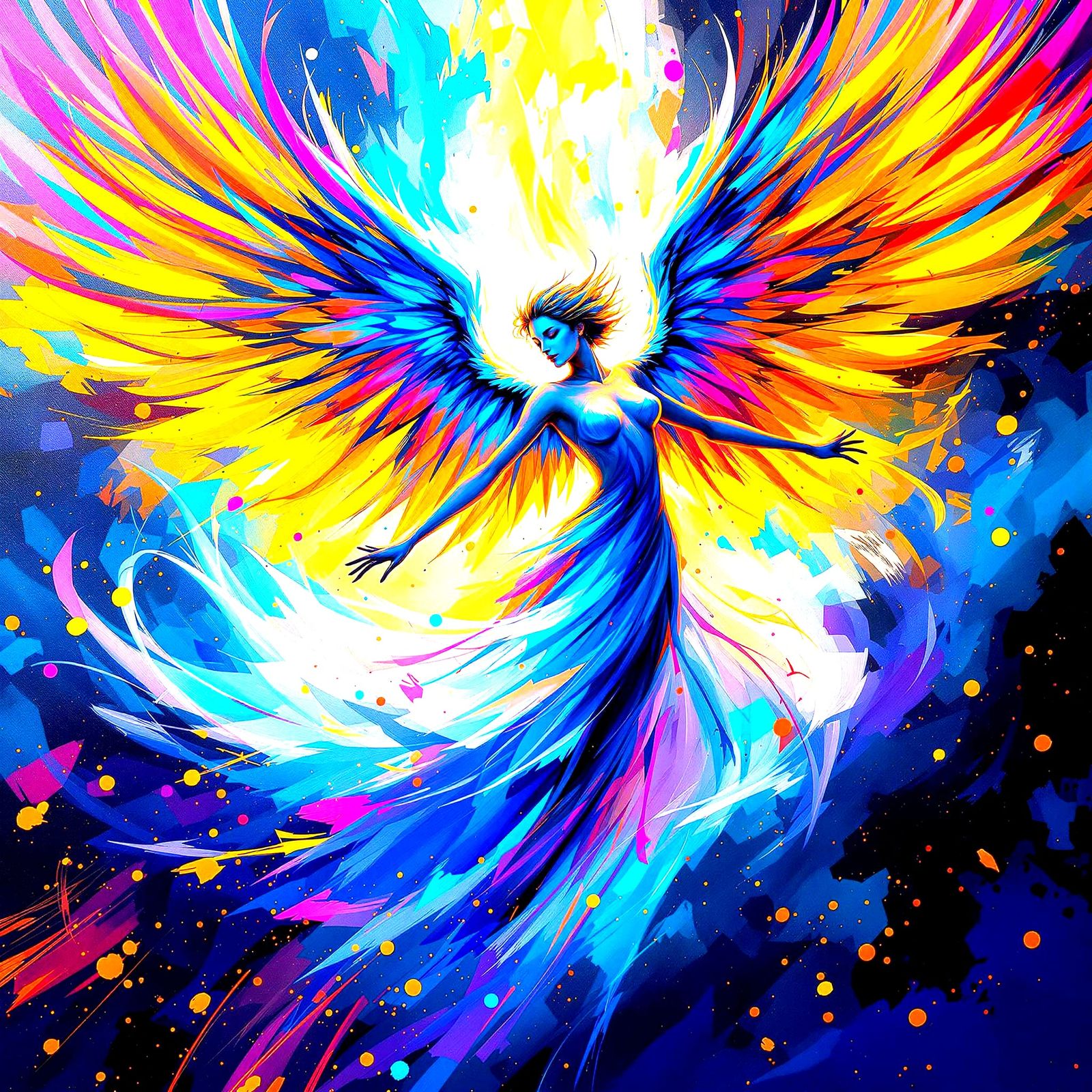 Majestic Angel Dancing in Abstract Nebula