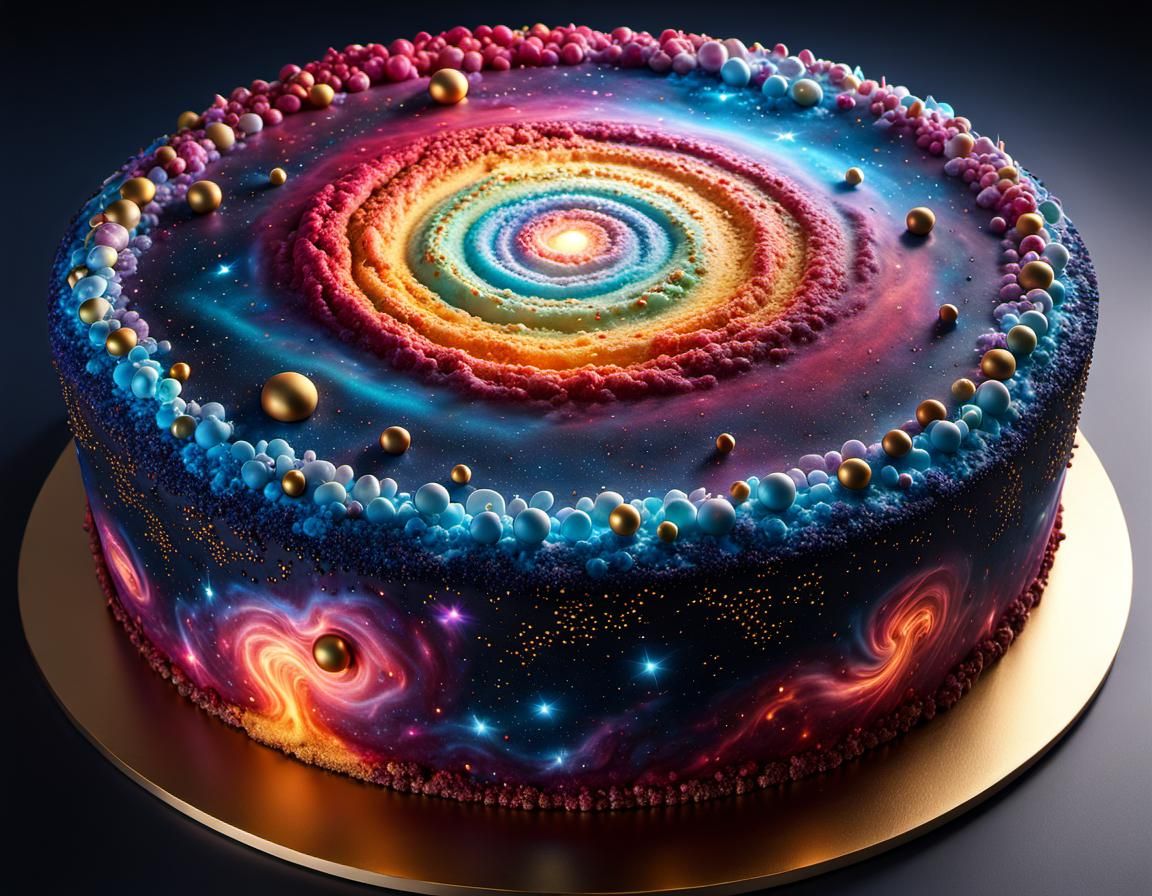 Galactic Birthday Cake in Hyperdetailed Surrealism