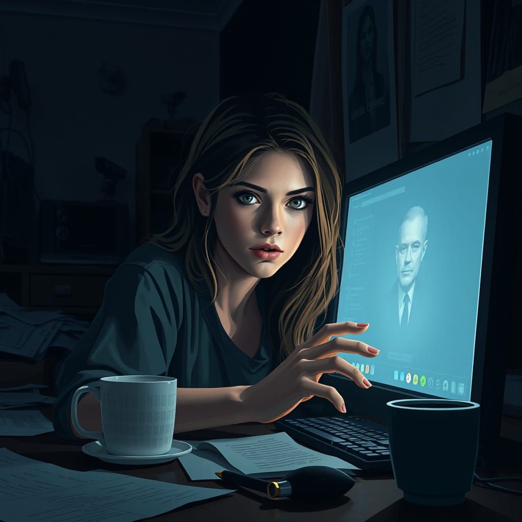 A Young Woman's Uneasy Online Encounter in a Dark Cyberpunk ...