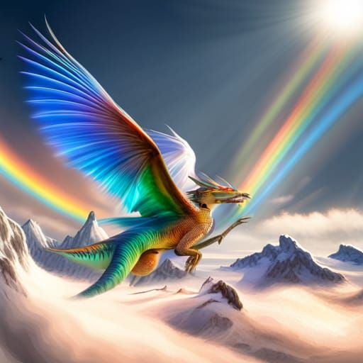 Iridescent Dragon with White Fur, Hyperrealistic