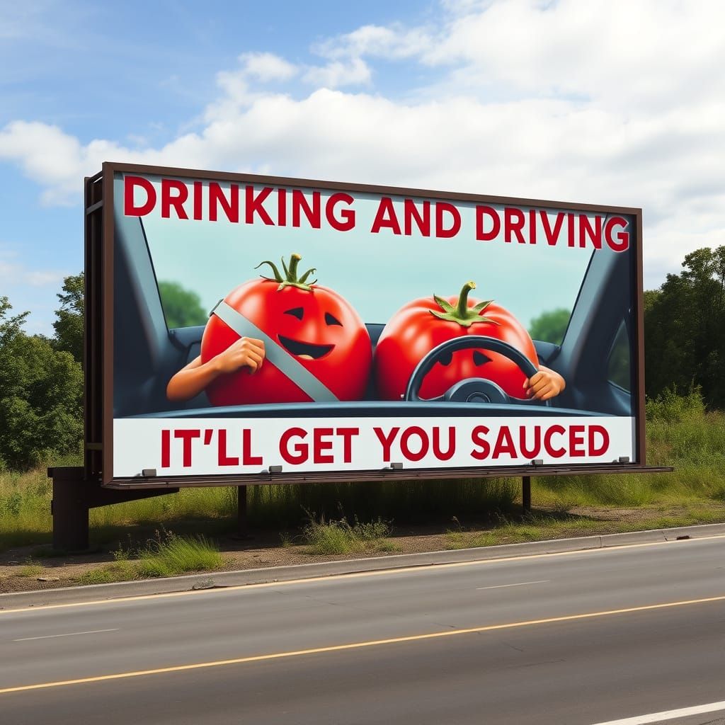 Tomatoes in a Car Billboard Warns Against Excessive Drinking