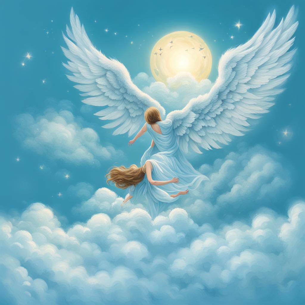 Angel on Light Blue Cloud