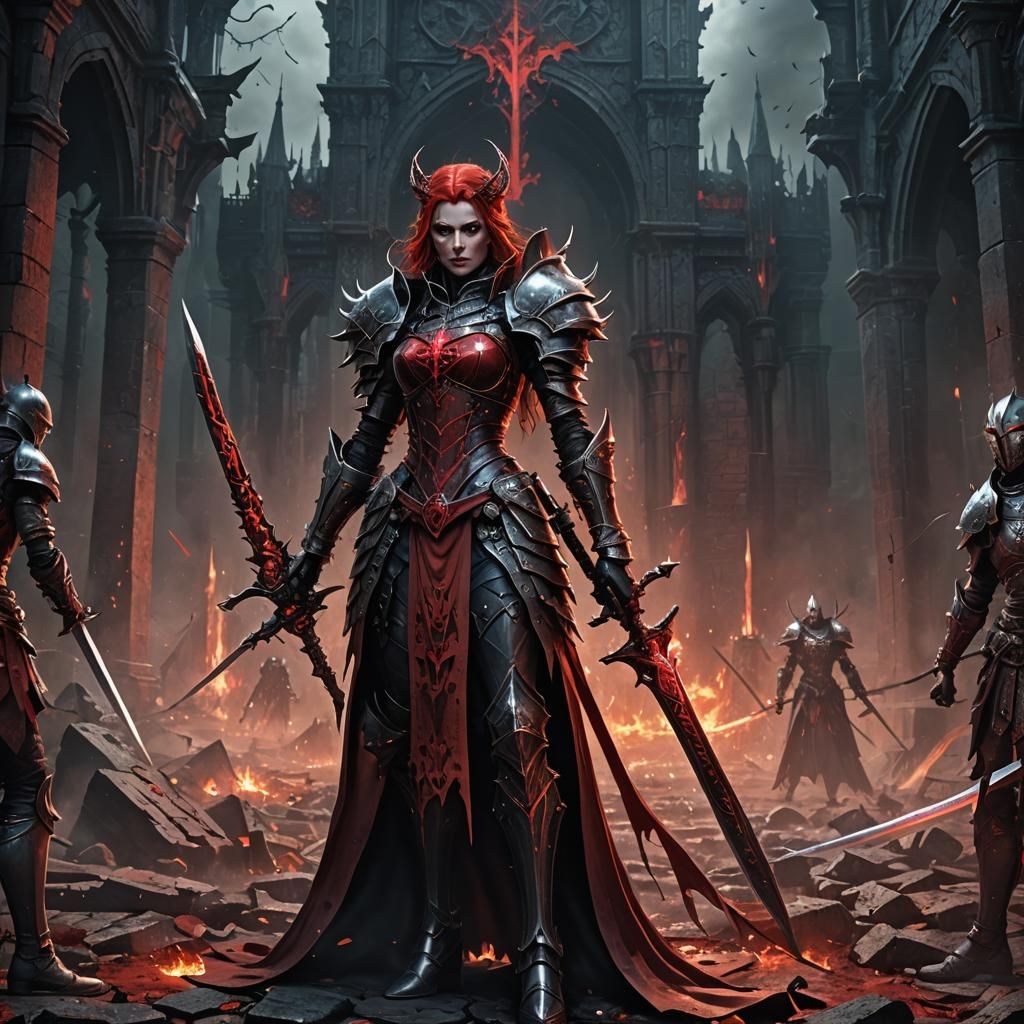 Crimson Queen Commands Silent Legion: Dark Fantasy Art