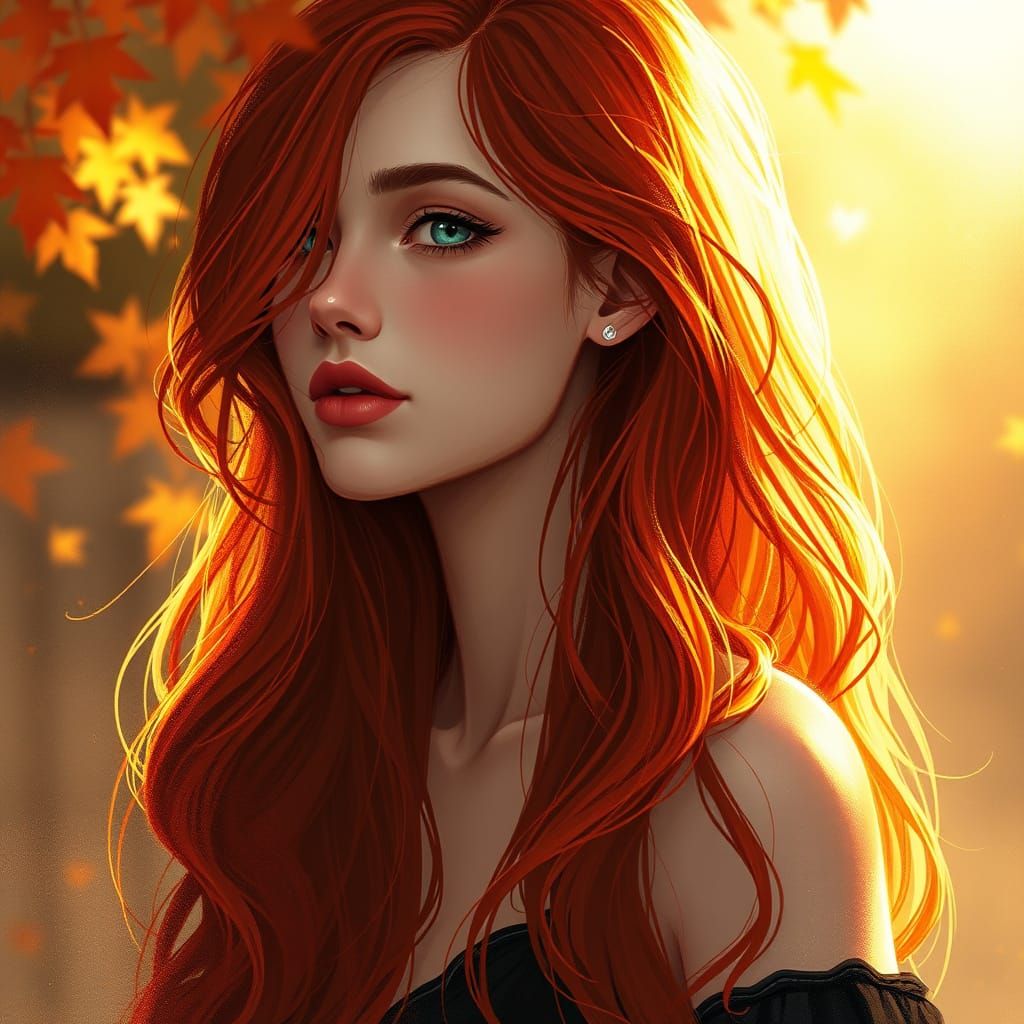 Fiery Red Goddess in Whimsical Dreamlight