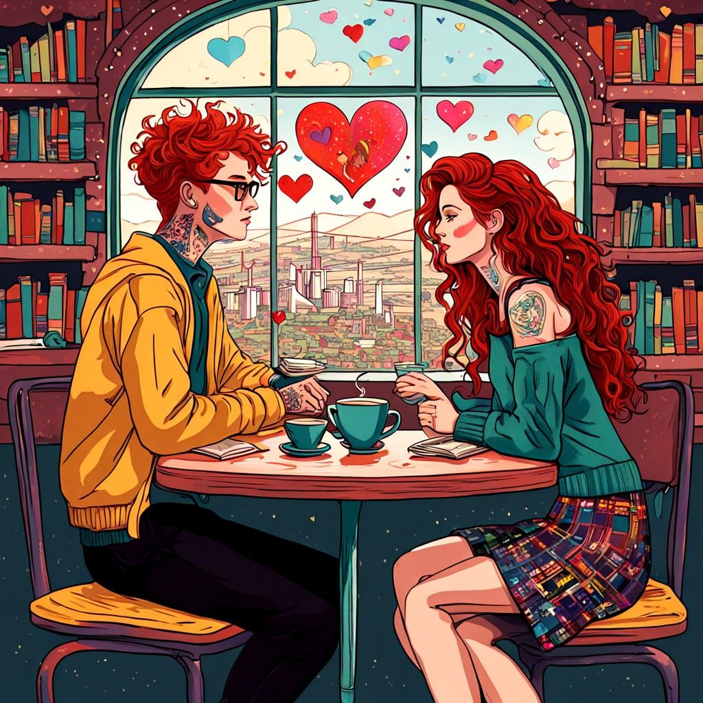 Punk Romance in a Whimsical Library Setting