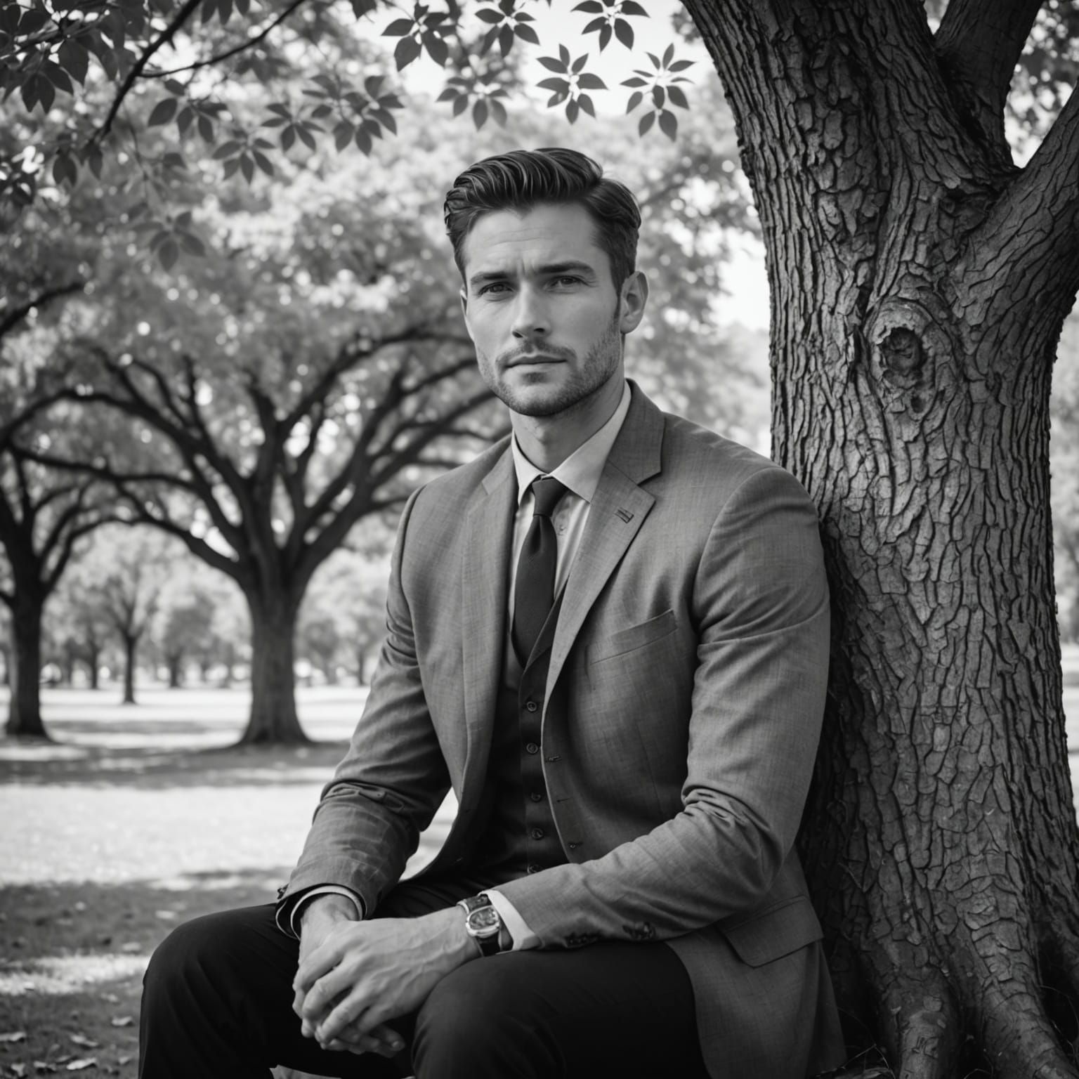 A Handsome Man in Monochromatic Serenity