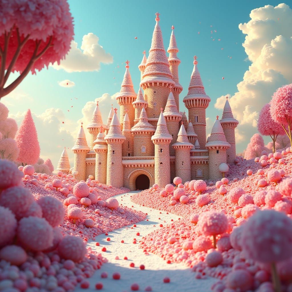 Surreal Candy Kingdom Castle in Vibrant Hyperrealistic Digit...
