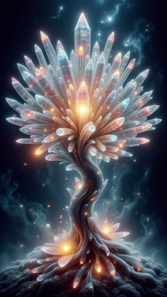 Crystal Tree Reaching Towards Nebula in Fantasy Art Style