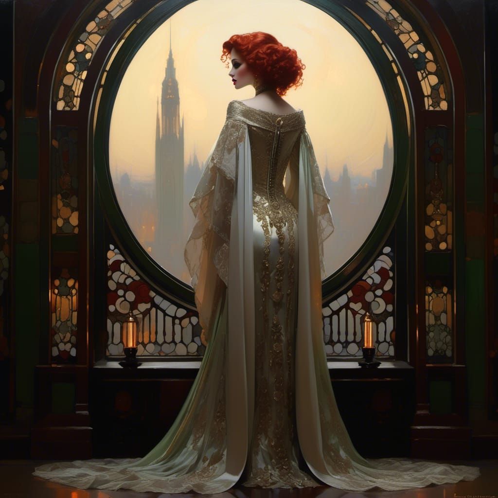 Futuristic Gothic Vampiress Portrait in Victorian Style