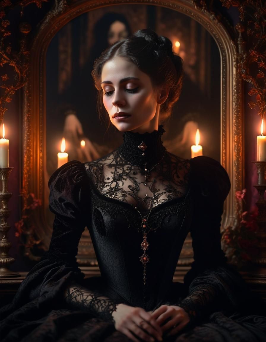 Eerie Victorian Woman in Gothic Portrait Frame