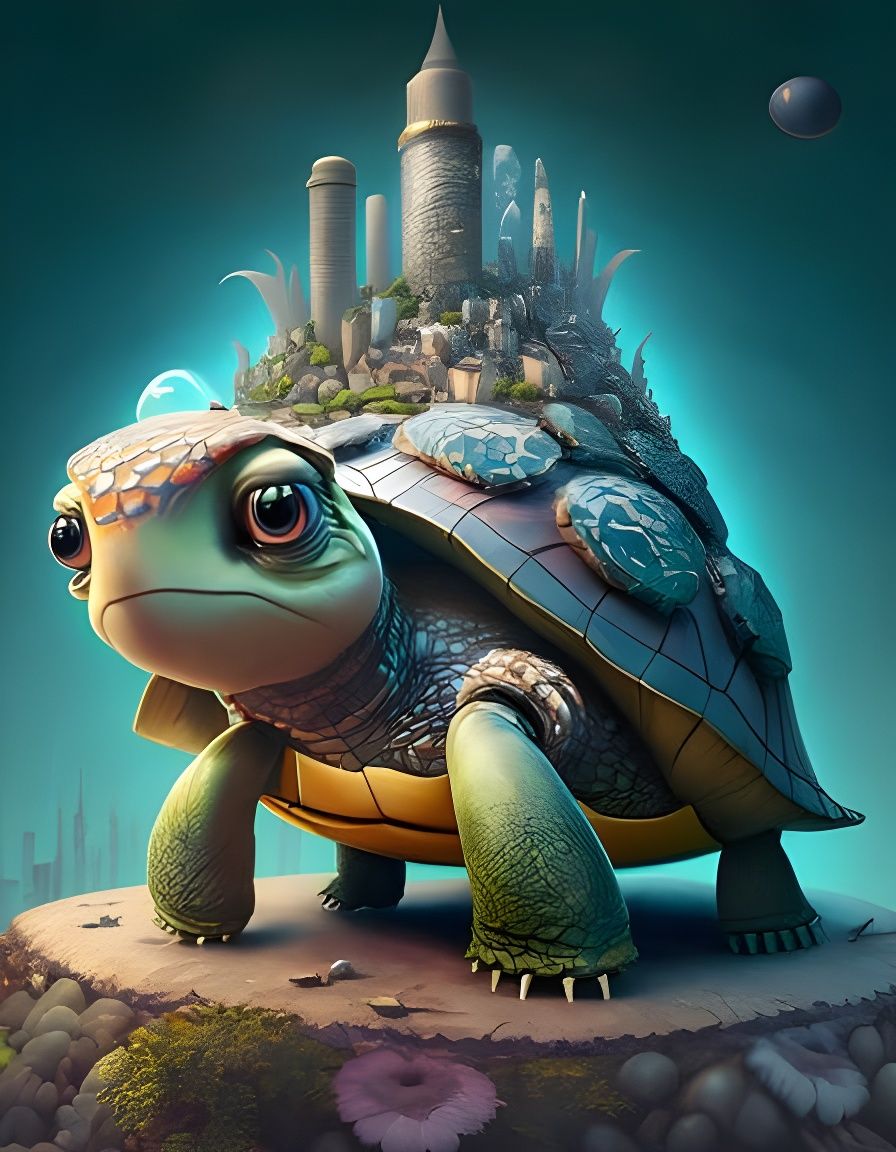 Fantasy City Atop Giant Turtle Shell