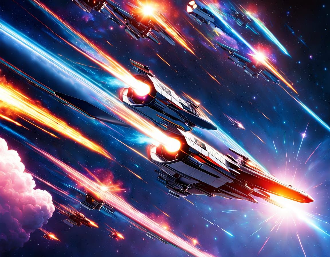 X-Wing Fighter Soaring Through Nebula in Aerograph Style