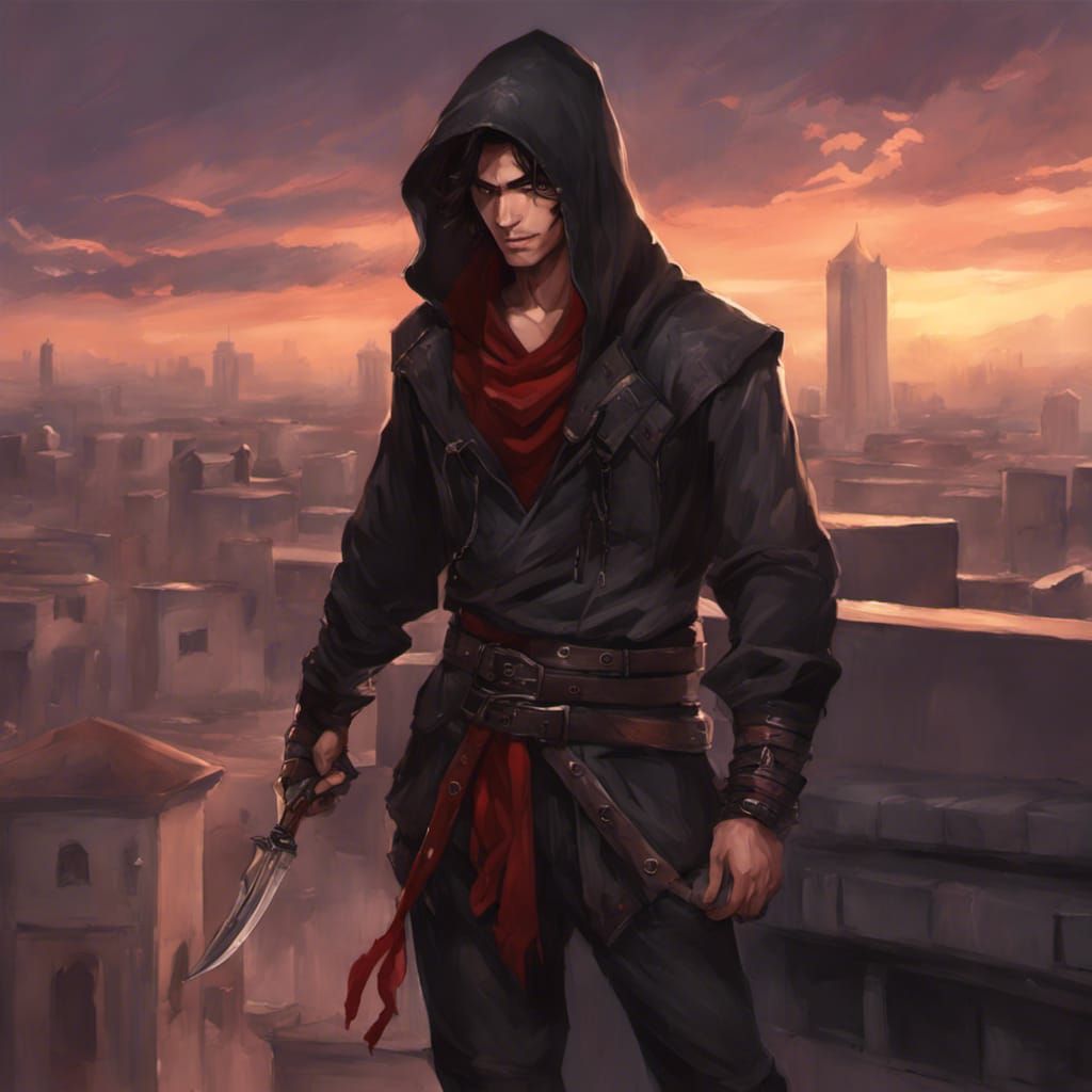 Teen Assassin Rooftop Portrait in Detailed Matte Style