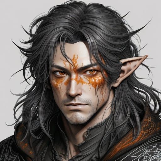 Autumnal Elf Portrait in Orange Ink