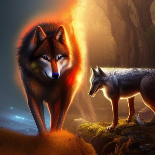 Epic Wolf Ablaze: A Digital Matte Painting