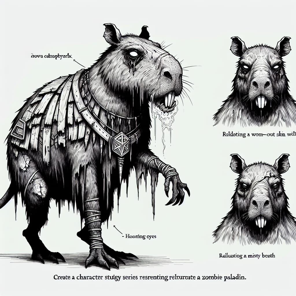 Zombie Paladin Capybara Character Design in Noir Style