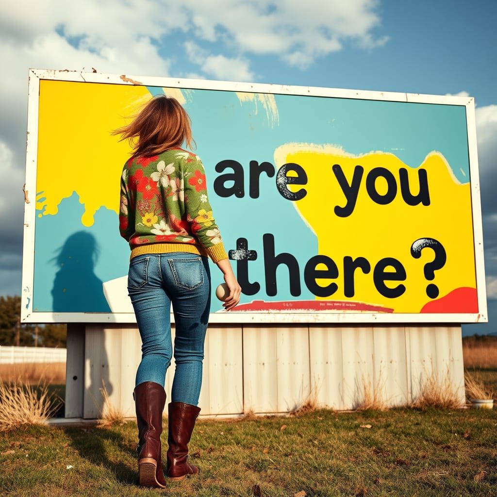 Woman Paints Billboard in Mid-Century Pop Art Style