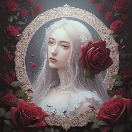 Divine Lady in Rose Garden with Transparent Roses