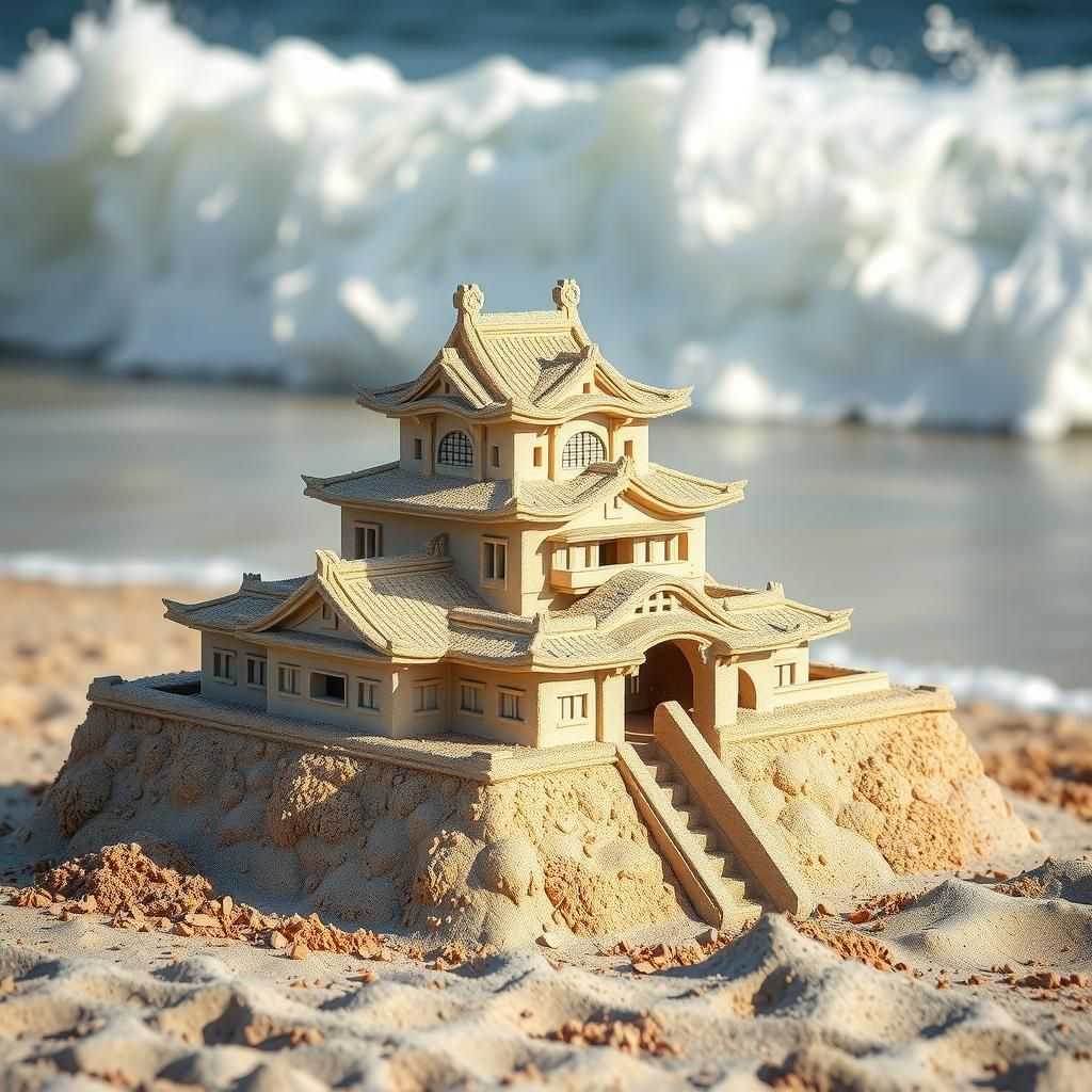 Detailed Osaka Castle Sandcastle on Beach