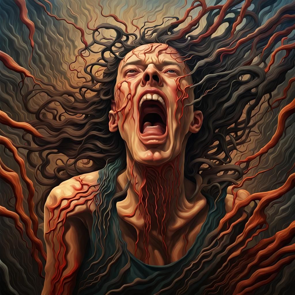 Shadowed Figure Screaming in Rage: A Digital Masterpiece