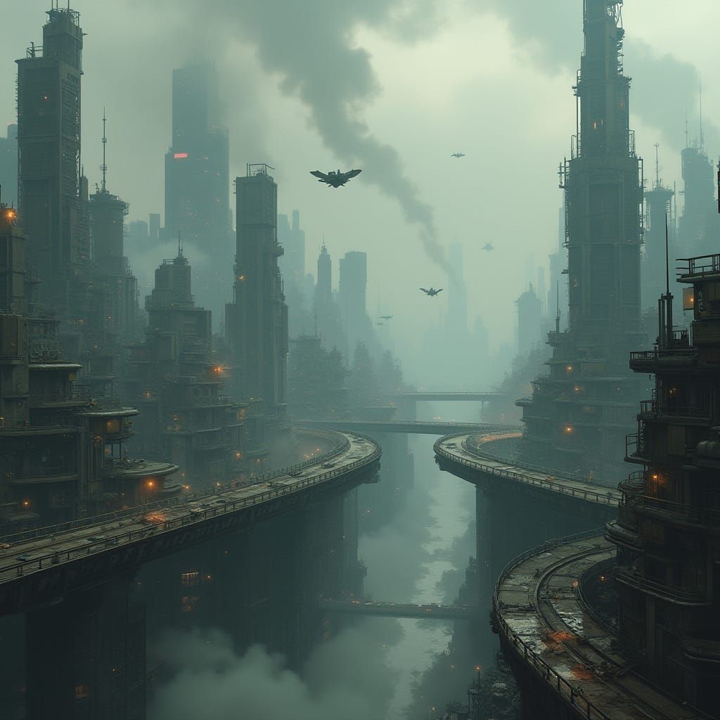 Dystopian Metropolis Inspired by Futuristic Cyberpunk Art